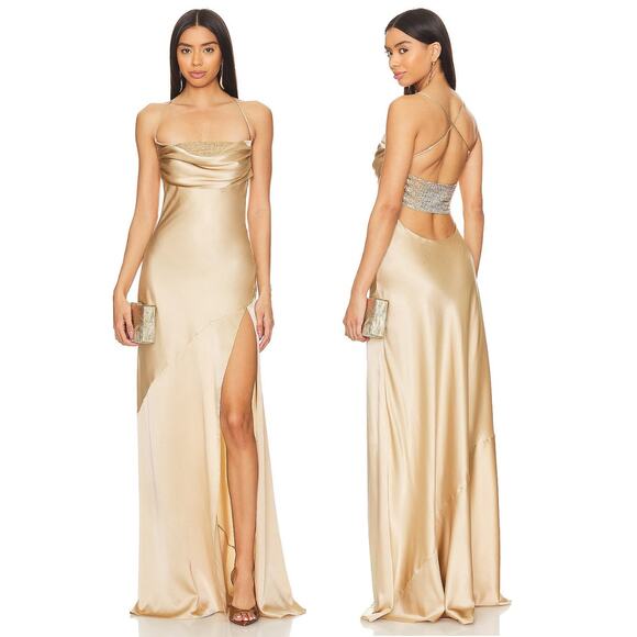 Retrofete Emery Embellished Silk Dress Cut Out Party Formal Gala Prom Nude Small